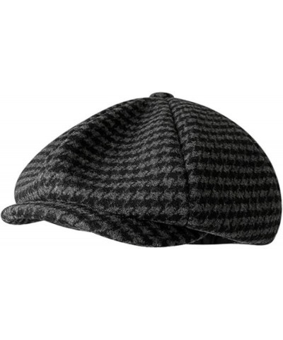 Women's Houndstooth Gastby Cabbie Hat Classic England Style Plaid Newsboy Cap Cold Weather Wool Ivy Hat Black Gray M $14.52 N...