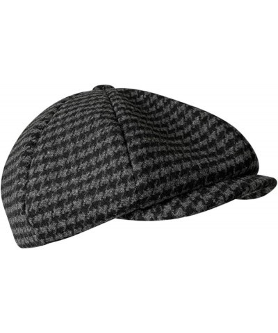 Women's Houndstooth Gastby Cabbie Hat Classic England Style Plaid Newsboy Cap Cold Weather Wool Ivy Hat Black Gray M $14.52 N...