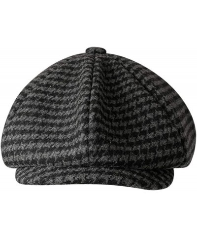 Women's Houndstooth Gastby Cabbie Hat Classic England Style Plaid Newsboy Cap Cold Weather Wool Ivy Hat Black Gray M $14.52 N...