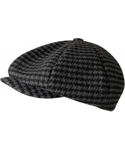 Women's Houndstooth Gastby Cabbie Hat Classic England Style Plaid Newsboy Cap Cold Weather Wool Ivy Hat Black Gray M $14.52 N...