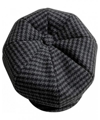 Women's Houndstooth Gastby Cabbie Hat Classic England Style Plaid Newsboy Cap Cold Weather Wool Ivy Hat Black Gray M $14.52 N...