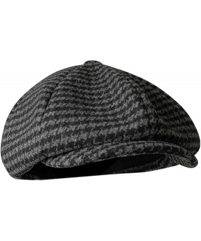 Women's Houndstooth Gastby Cabbie Hat Classic England Style Plaid Newsboy Cap Cold Weather Wool Ivy Hat Black Gray M $14.52 N...