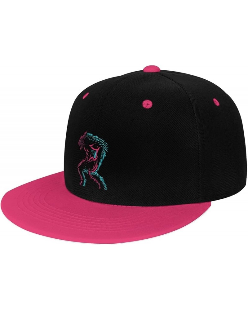 Angry Wolf Snapback Hat for Men Women Baseball Cap Trucker Flat Bill Hats Dad Caps Pink $12.36 Baseball Caps