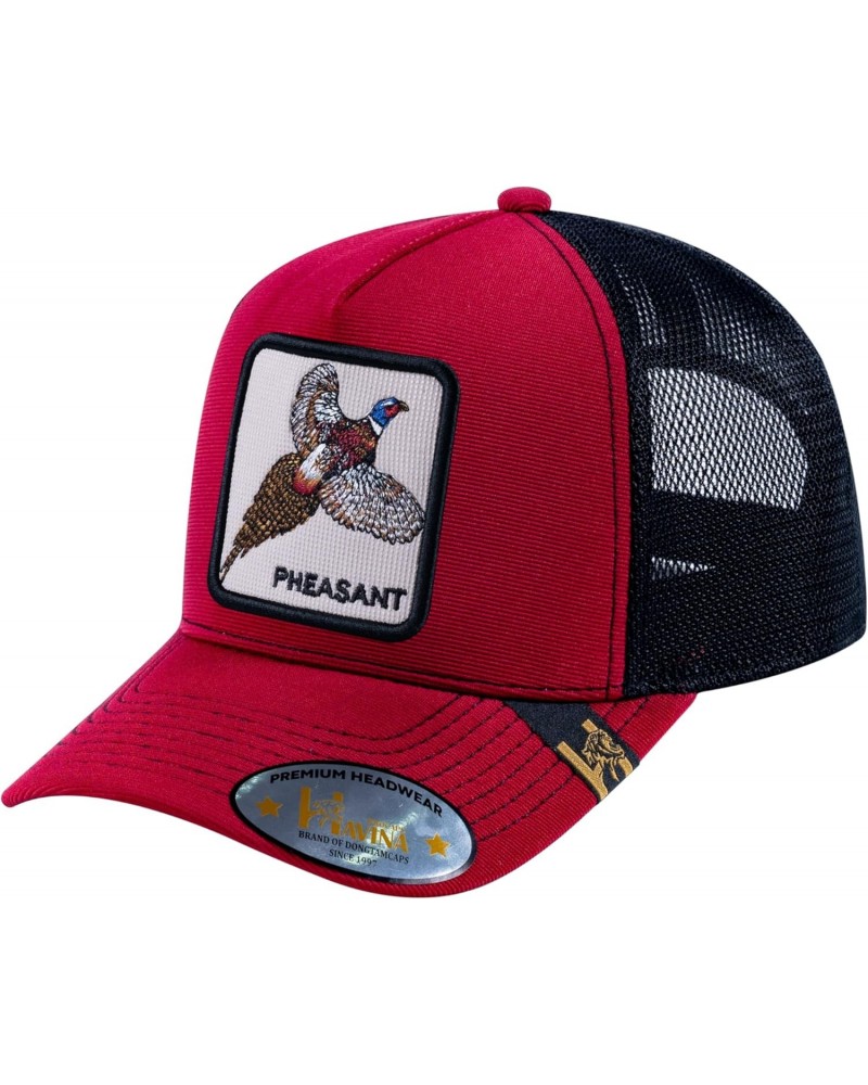 V2 Embroidered The Pheasant - 5 Panel Trucker Hat - Burgundy/Black $26.99 Baseball Caps