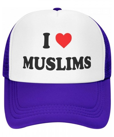 I-Heart-Love-Muslims-Trucker Hat Funny Hats Men Women Foam Mesh Snapback Baseball Caps Wacky Party Gifts Purple Trucker Hat F...