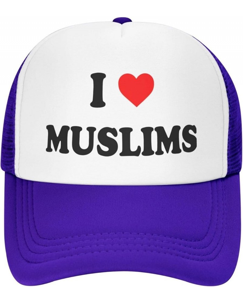 I-Heart-Love-Muslims-Trucker Hat Funny Hats Men Women Foam Mesh Snapback Baseball Caps Wacky Party Gifts Purple Trucker Hat F...