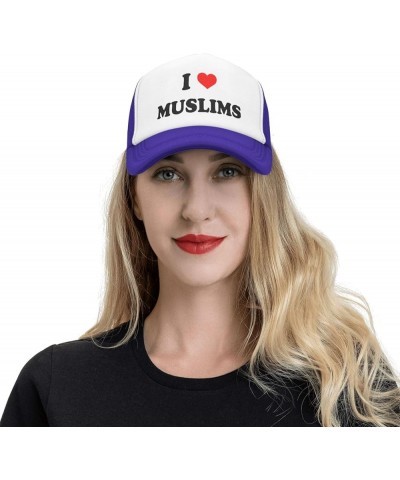 I-Heart-Love-Muslims-Trucker Hat Funny Hats Men Women Foam Mesh Snapback Baseball Caps Wacky Party Gifts Purple Trucker Hat F...