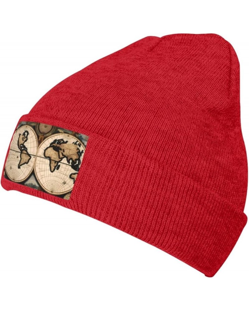 Black Warm Knit Hat Ancient Map World Globe Prints Soft Good Elasticity Suitable for Outdoor Sports Red $10.75 Skullies & Bea...