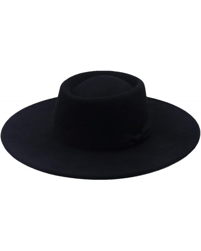 Ladies Sunshade Visor Wide Brim Flat Top Solid Faux Wool Jazz Hat Bowler Hat 56-58cm Black(3) $13.33 Fedoras