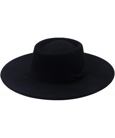 Ladies Sunshade Visor Wide Brim Flat Top Solid Faux Wool Jazz Hat Bowler Hat 56-58cm Black(3) $13.33 Fedoras