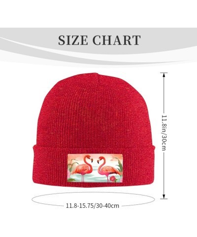 Knitted Hat Two Red Flamingos Print Beanie for Women Soft Warm Beanie Cap Casual Knit Hat Men Winter Beanies Red $9.01 Skulli...