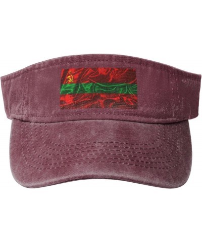 Silk Style Flag of Transnistria State Sun Visor Hats for Women Men Adjustable Sports Sun Hats Golf Cap Red $11.33 Visors