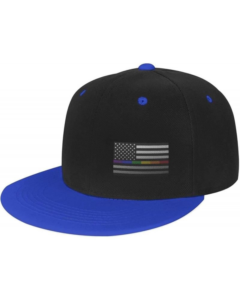 Mesh Style United States Rainbow Fine Line Flag Snapback Hat Flat Bill Hat Baseball Cap for Men Women Flat Brim Hats Blue $9....