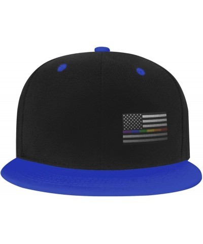 Mesh Style United States Rainbow Fine Line Flag Snapback Hat Flat Bill Hat Baseball Cap for Men Women Flat Brim Hats Blue $9....