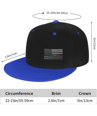 Mesh Style United States Rainbow Fine Line Flag Snapback Hat Flat Bill Hat Baseball Cap for Men Women Flat Brim Hats Blue $9....