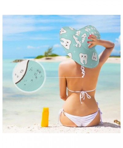 Womens Sun Visors Hat Cute Teeth Wide Brim Foldable Summer Hat $9.90 Sun Hats