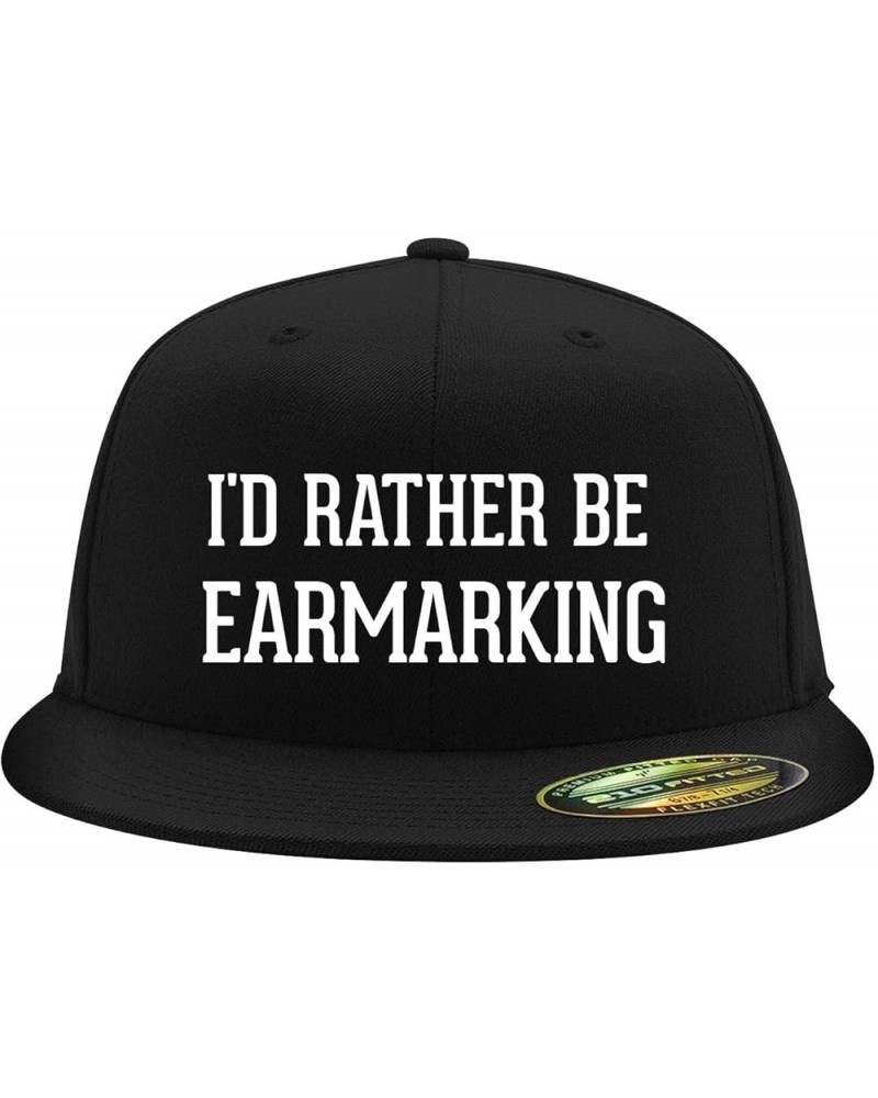 I'd Rather Be Earmarking - Flexfit 6210 Structured Flat Bill Fitted Hat | Baseball Cap for Men and Women | Snapback Closure B...