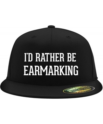 I'd Rather Be Earmarking - Flexfit 6210 Structured Flat Bill Fitted Hat | Baseball Cap for Men and Women | Snapback Closure B...