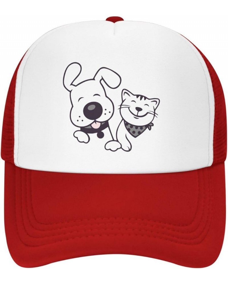 Mesh Dad Hat Adjustable Washed Funny Baseball Dad Cap Funny Distressed Ball Trucker Cap Cat Dog Friend Red $11.74 Baseball Caps