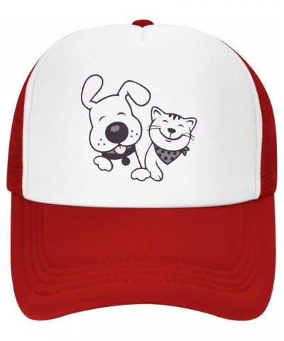 Mesh Dad Hat Adjustable Washed Funny Baseball Dad Cap Funny Distressed Ball Trucker Cap Cat Dog Friend Red $11.74 Baseball Caps