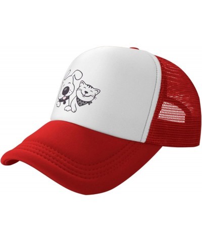 Mesh Dad Hat Adjustable Washed Funny Baseball Dad Cap Funny Distressed Ball Trucker Cap Cat Dog Friend Red $11.74 Baseball Caps