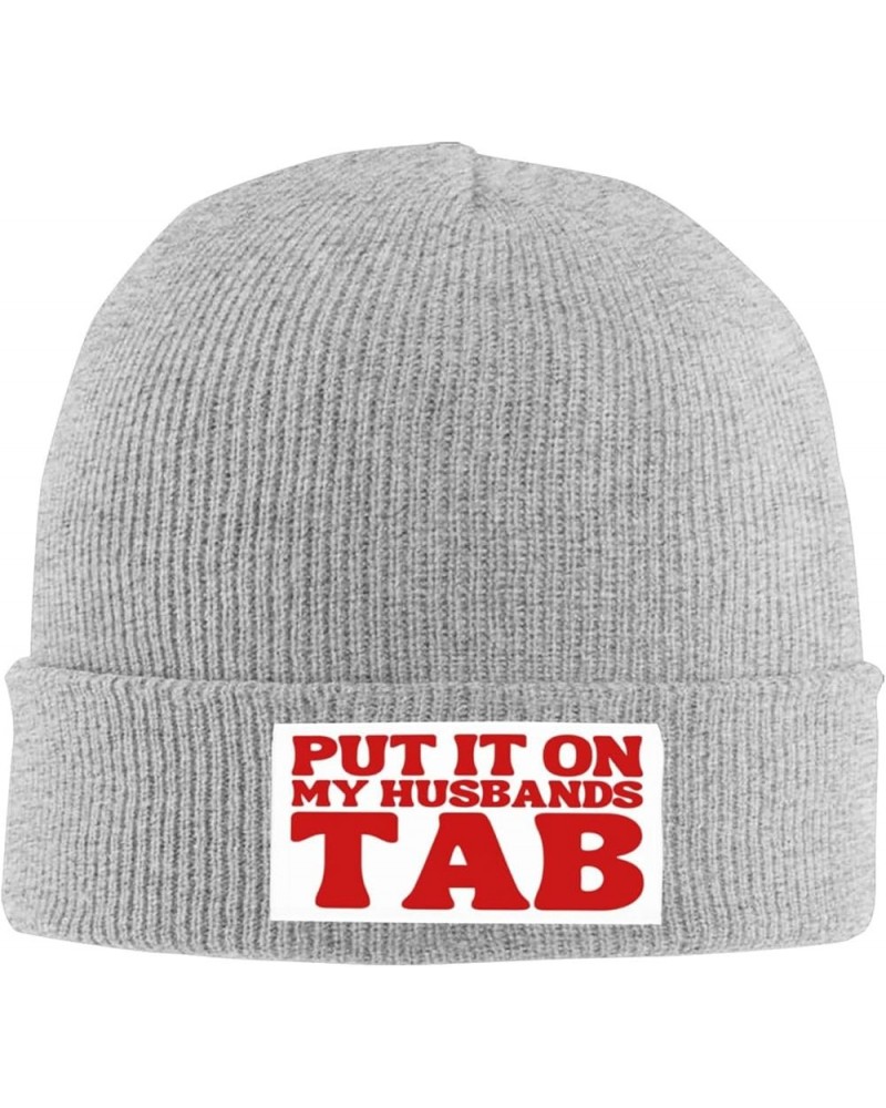 Put It On My Husbands Tab Knit Hat Father's Day Valentine's Day Beanie Men Women Warm Winter Ski Cap Gray $10.99 Skullies & B...