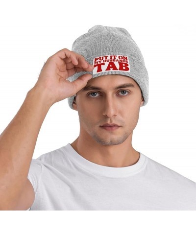 Put It On My Husbands Tab Knit Hat Father's Day Valentine's Day Beanie Men Women Warm Winter Ski Cap Gray $10.99 Skullies & B...