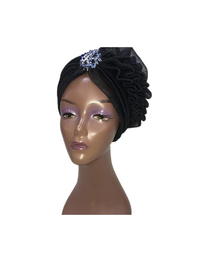 MSBRIC Blue ASO Oke Gele African Headtie Already Made Gele Head Wrap Ladies Hat auto headtie Muslim ASO Oke gele- Color 6656 ...