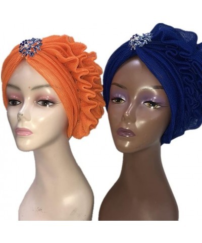 MSBRIC Blue ASO Oke Gele African Headtie Already Made Gele Head Wrap Ladies Hat auto headtie Muslim ASO Oke gele- Color 6656 ...