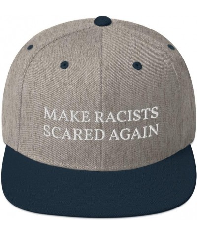 Make Racists Scared Again Hat Flatbrim Flat Brim Snapback Hat Cap Heather Grey/ Navy $18.79 Baseball Caps