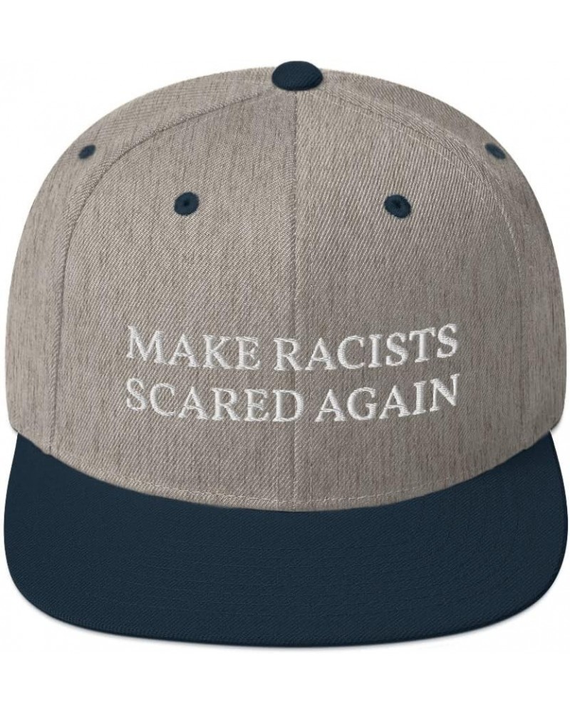 Make Racists Scared Again Hat Flatbrim Flat Brim Snapback Hat Cap Heather Grey/ Navy $18.79 Baseball Caps