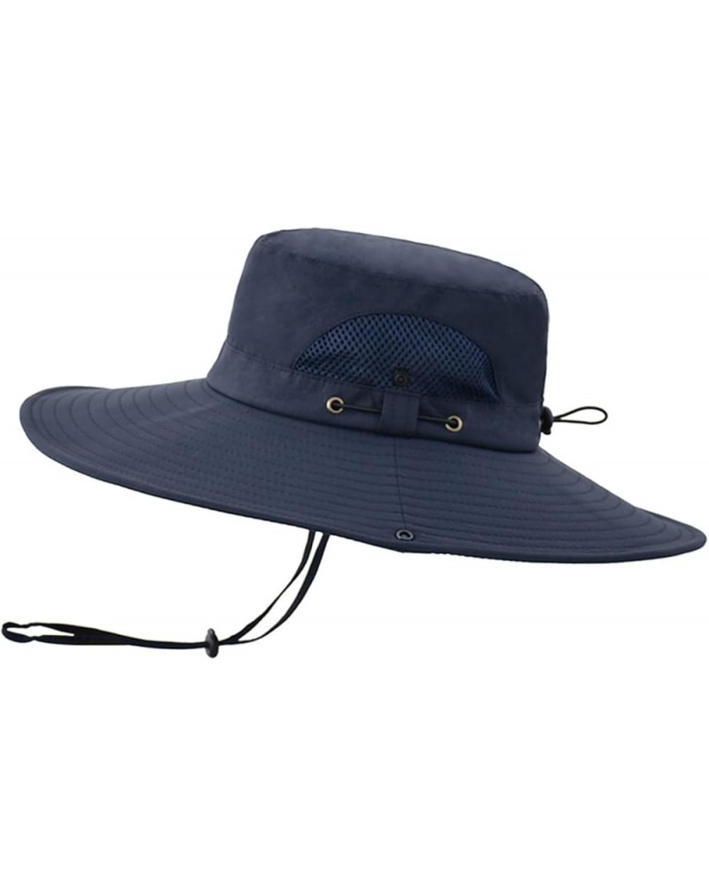 Men Mountaineering Fishing Camouflage Hood Rope Outdoor Shade Foldable Casual Bucket Hat Sun Hat for Women Color-3-navy $10.3...