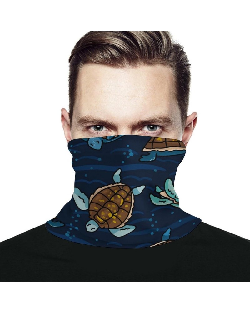 Sea Turtle Swiming in Blue Water Face Mask Unisex Neck Gaiter Seamless Face Cover Scarf Bandanas with Drawstring for Cycling ...