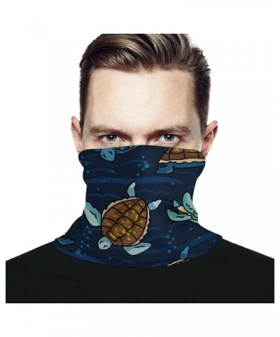 Sea Turtle Swiming in Blue Water Face Mask Unisex Neck Gaiter Seamless Face Cover Scarf Bandanas with Drawstring for Cycling ...