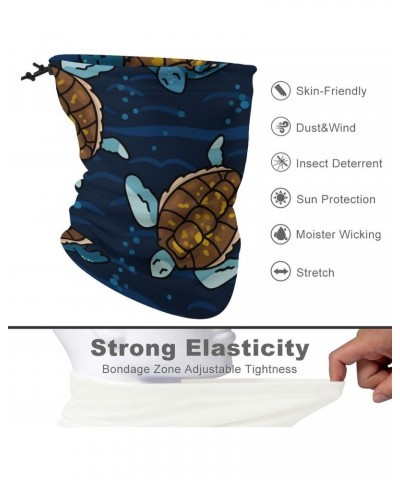 Sea Turtle Swiming in Blue Water Face Mask Unisex Neck Gaiter Seamless Face Cover Scarf Bandanas with Drawstring for Cycling ...