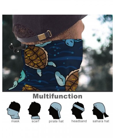 Sea Turtle Swiming in Blue Water Face Mask Unisex Neck Gaiter Seamless Face Cover Scarf Bandanas with Drawstring for Cycling ...