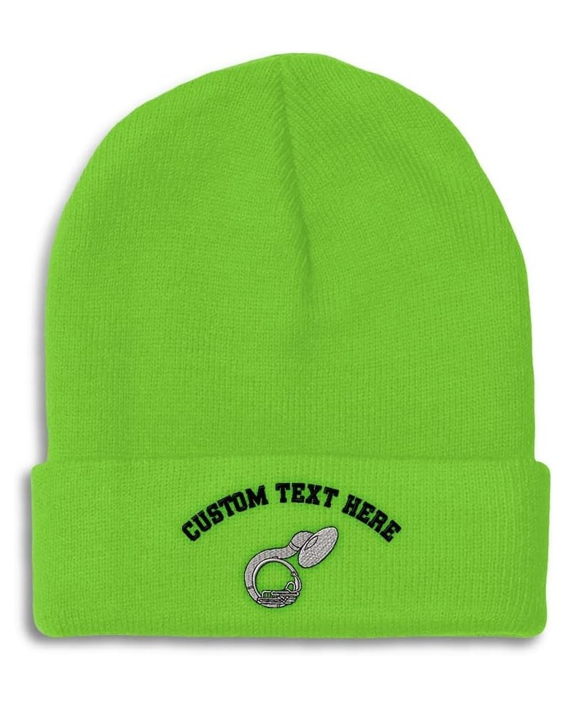 Custom Beanies for Men Sousaphone Music A Embroidery Winter Hats for Women Acrylic Skull Cap 1 Size Lime Personalized Text He...