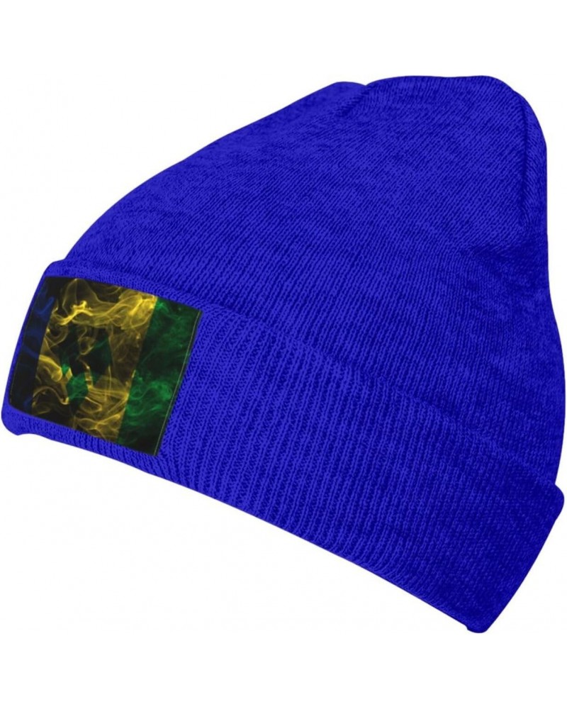 Smoke Style Flag of Saint Vincent and The Grenadines Beanie Hat for Men Women Soft Warm Knit Skull Cap Winter Hats Ski Hat Bl...