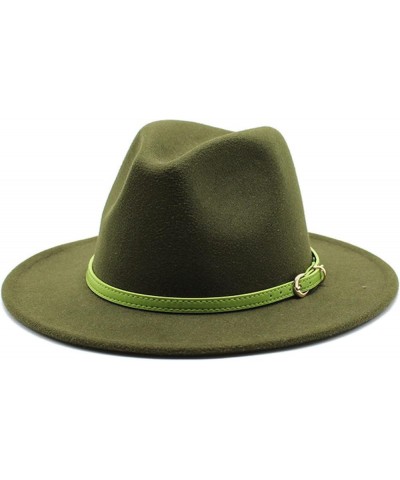 Women's Floppy Fedora Hat, Wide Brim Panama Hat with Belt Buckle Solid Color Wool Felt Wedding Summer Hats Army Green2 $15.37...