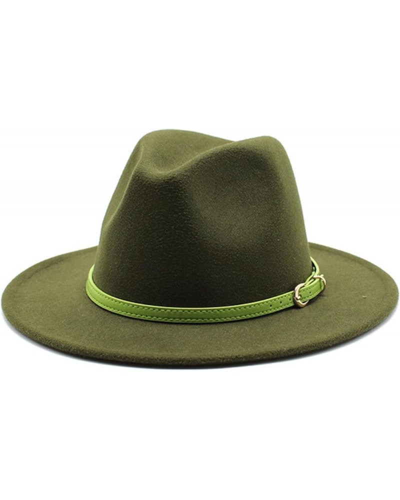 Women's Floppy Fedora Hat, Wide Brim Panama Hat with Belt Buckle Solid Color Wool Felt Wedding Summer Hats Army Green2 $15.37...