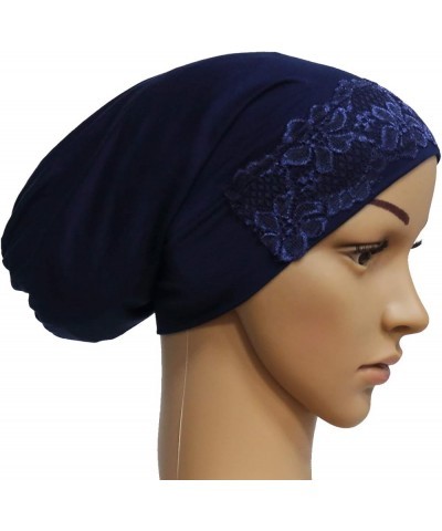 10 Pcs Women's Muslim Modal Lace Hijab Scarf Inner Cap Black+white+navy Blue+gray+pink+beige+lavender+conflowerblue+red+army ...