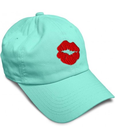 Soft Baseball Cap Red Lips Kiss Embroidery Love Lips Embroidery Cotton Dad Hats for Men & Women Mint $15.95 Baseball Caps