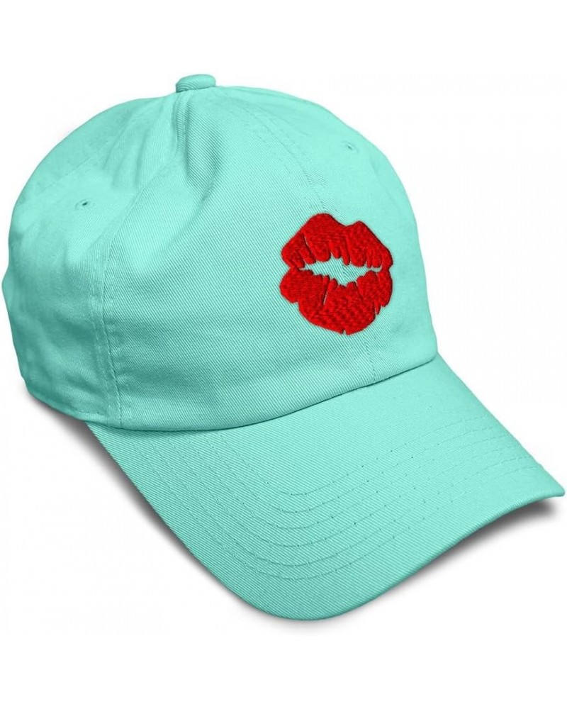 Soft Baseball Cap Red Lips Kiss Embroidery Love Lips Embroidery Cotton Dad Hats for Men & Women Mint $15.95 Baseball Caps