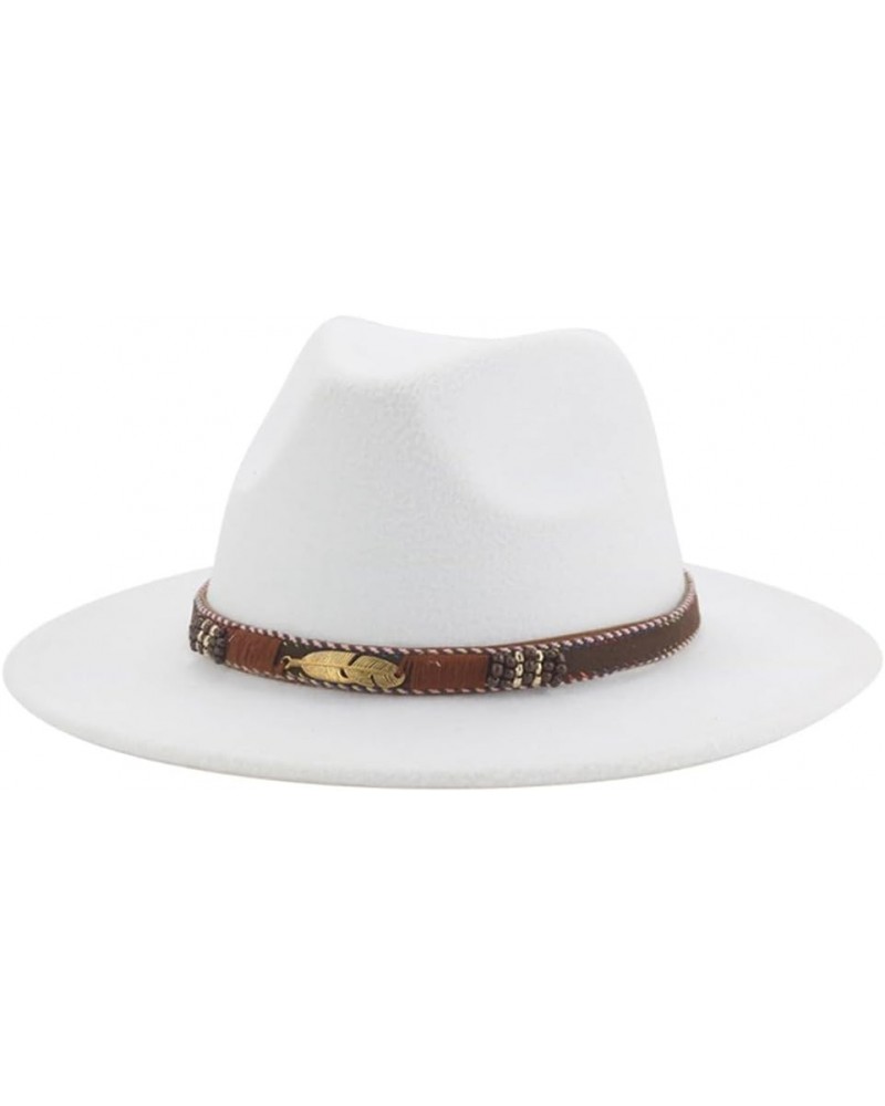 Women Winter Bucket Hat Fedora Wide Brim Belt Vintage Felted Jazz Cap Women Men Wide Brim Floppy Fedoras White $13.50 Fedoras