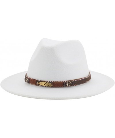 Women Winter Bucket Hat Fedora Wide Brim Belt Vintage Felted Jazz Cap Women Men Wide Brim Floppy Fedoras White $13.50 Fedoras