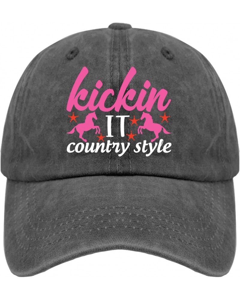 Kickin It Country Style Trucker Hat Women Hats Pigment Black Black Bucket Hat Gifts for Women Hiking Cap $10.25 Bucket Hats