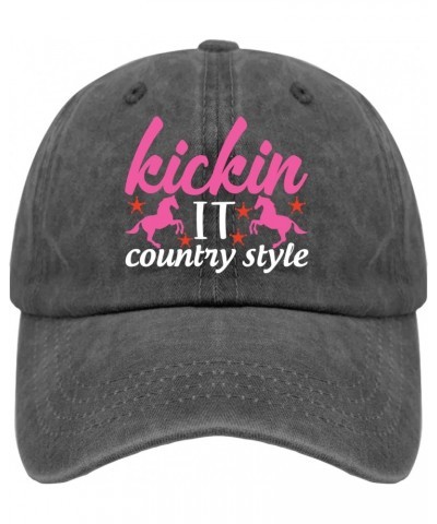 Kickin It Country Style Trucker Hat Women Hats Pigment Black Black Bucket Hat Gifts for Women Hiking Cap $10.25 Bucket Hats