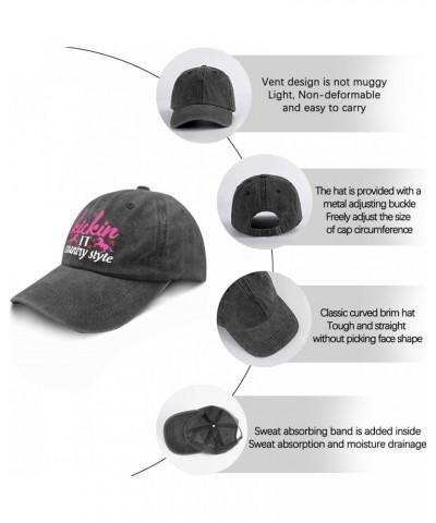 Kickin It Country Style Trucker Hat Women Hats Pigment Black Black Bucket Hat Gifts for Women Hiking Cap $10.25 Bucket Hats