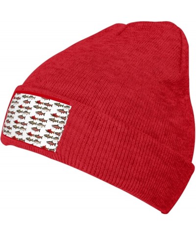 Multifunction Salmon Print Knitted Hat Gifts Outdoor Daily Unisexn Beanie Soft Warm,Elastic Red $12.50 Skullies & Beanies