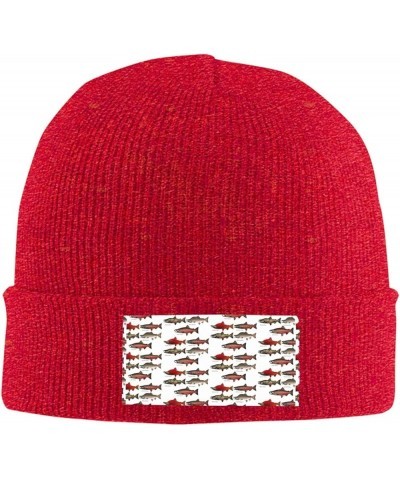 Multifunction Salmon Print Knitted Hat Gifts Outdoor Daily Unisexn Beanie Soft Warm,Elastic Red $12.50 Skullies & Beanies